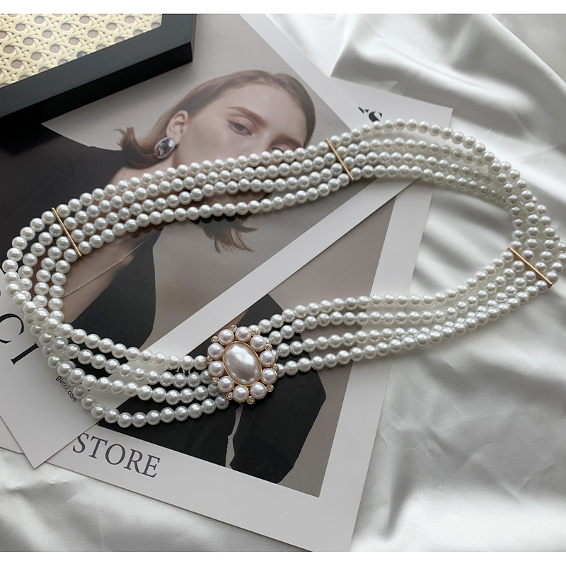 Korean version of the Pearl waist chain ladies belt fashion dress decoration rhinestone elastic beaded elastic waist wholesale