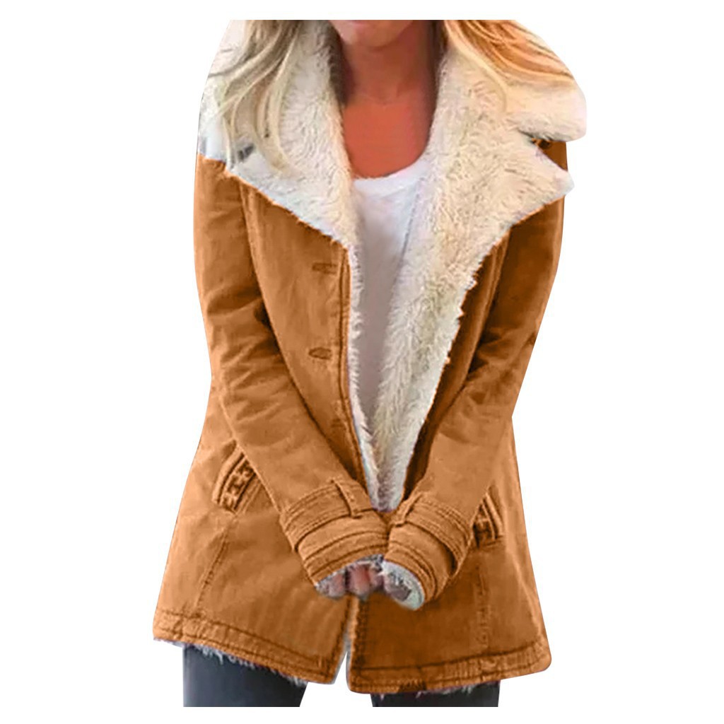 Spot 2022wish Amazon best selling explosions autumn and winter solid color plush lapel long coat women W160