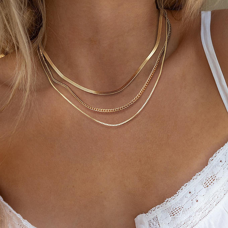 European and American cross-border bohemian style stacked flat chain European and American choker women's fashion trendy metal blade chain necklace