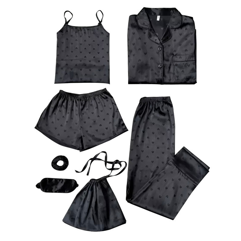 Foreign trade Europe and the United States girls seven-piece pajamas long sleeve silk strap striped home clothes suit wholesale