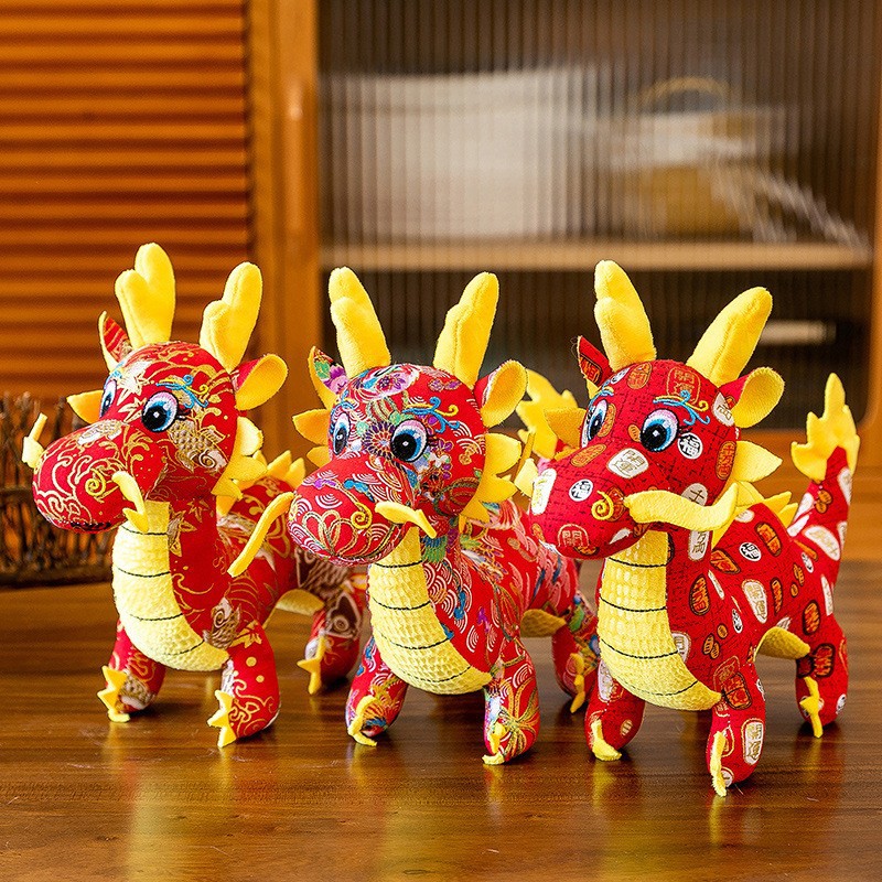 Dragon year mascot doll cartoon fabric Chinese dragon plush toy Zodiac dragon doll annual meeting activity gift lo