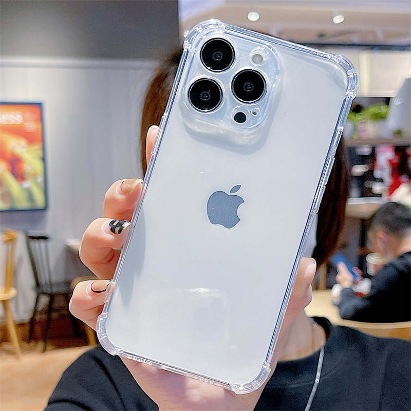 For Apple 14 four-corner airbag anti-fall shell iPhone13Pro phone case 12 fine hole protective shell transparent 15