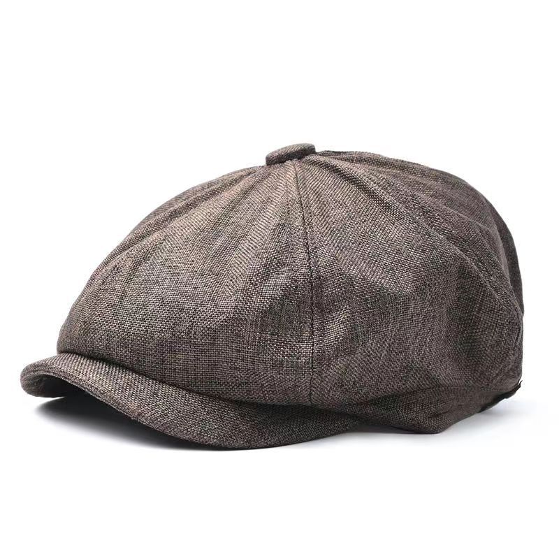 Hat men's octagonal cap spring and summer thin linen breathable cap men's retro casual beret painter's cap
