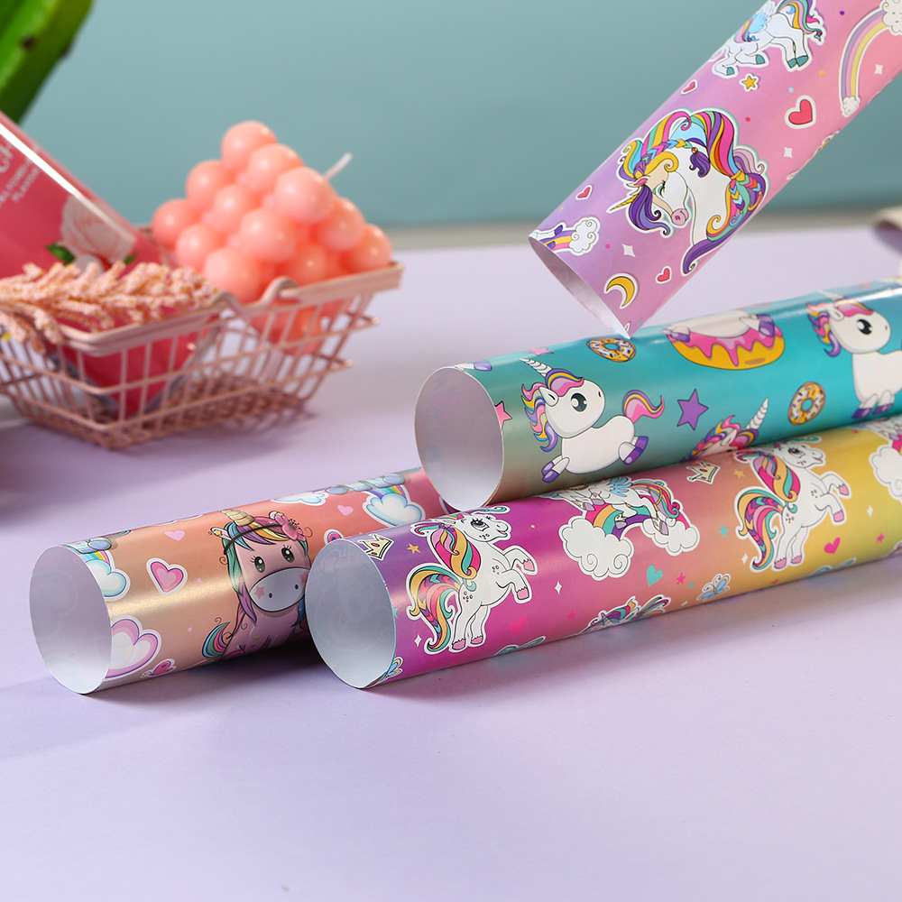 Amazon hot sale creative cartoon unicorn cute gift wrapping paper gift box flower wrapping paper book wrapping paper