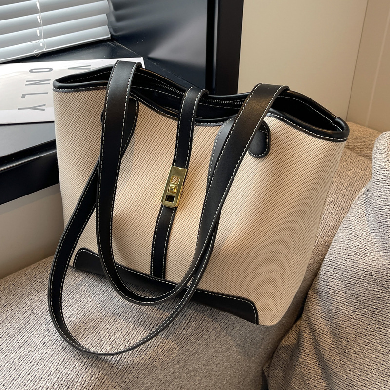 Canvas Bag 2023 New Fashion Contrast Popular Shoulder Handbag Summer Casual All-match Crossbody Bucket Bag