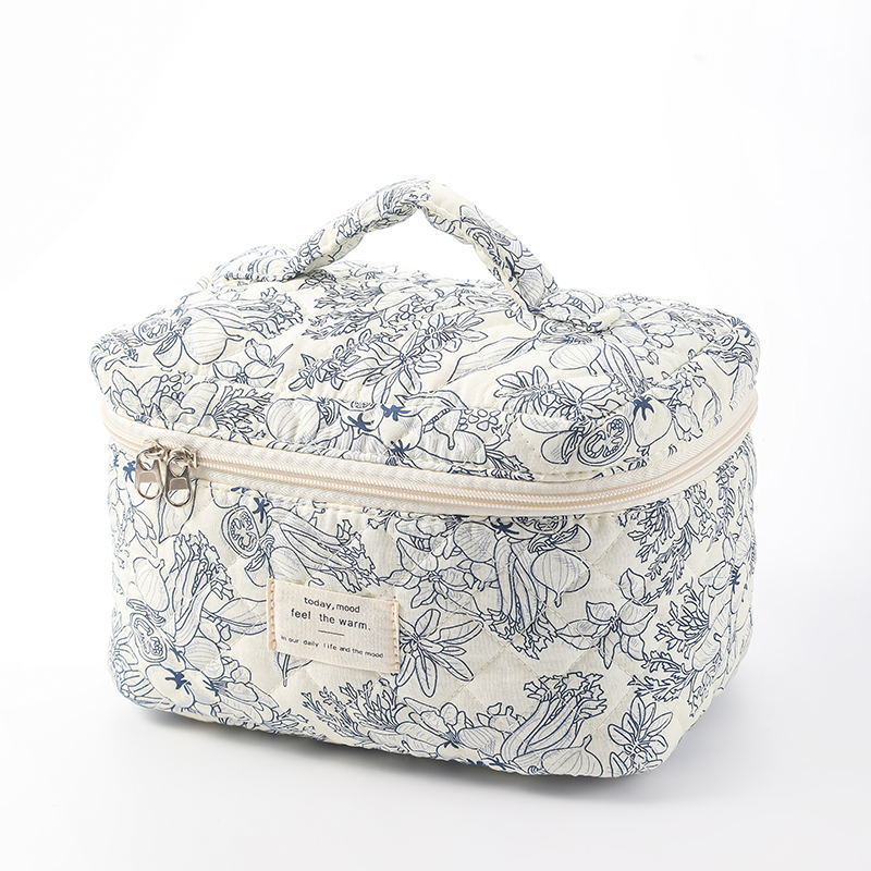 Portable Cosmetic Bag Large Capacity Small Floral Storage Portable Quilted Cotton Lovely Flower Ins Travel Student
