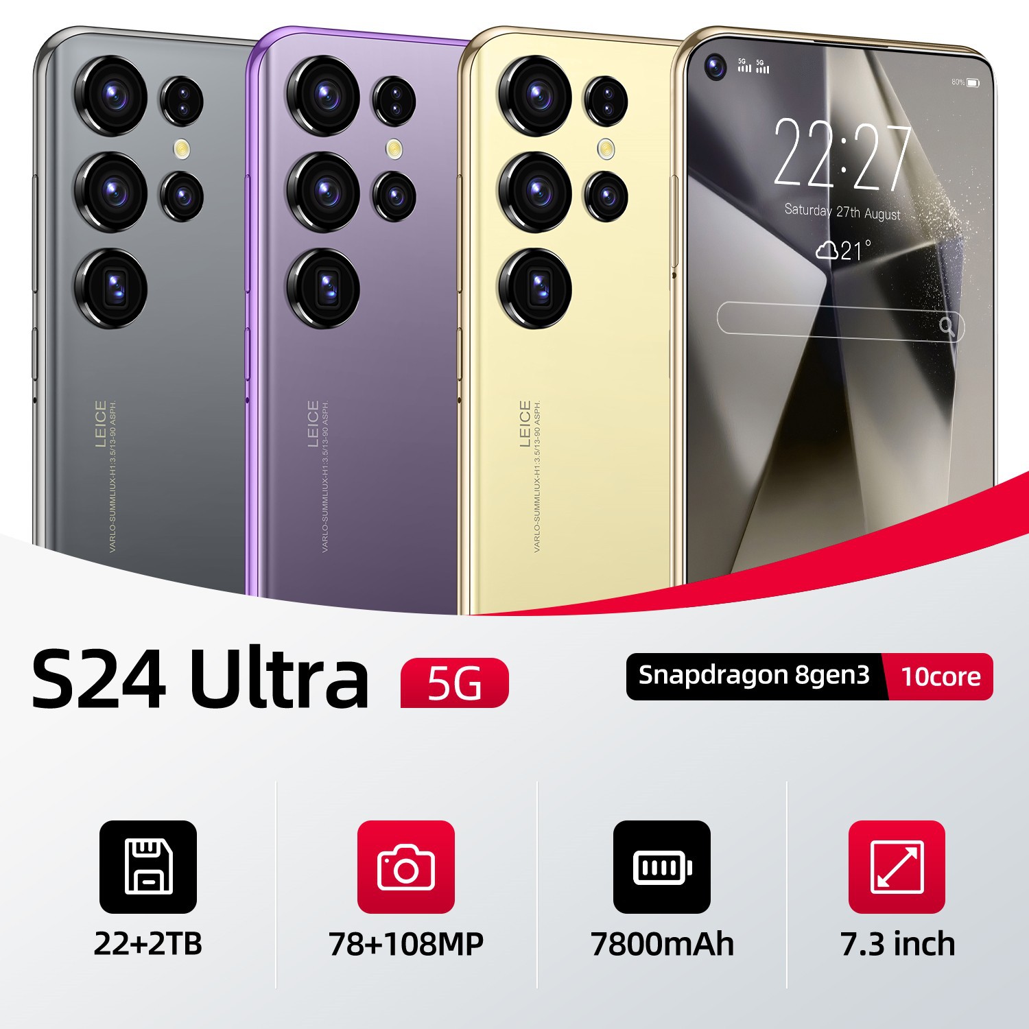 Mobile Phone S24 Ultra True 4G Left Perforated 7.3 Large Screen 13.0million Pixels 3+64 True Eight Core