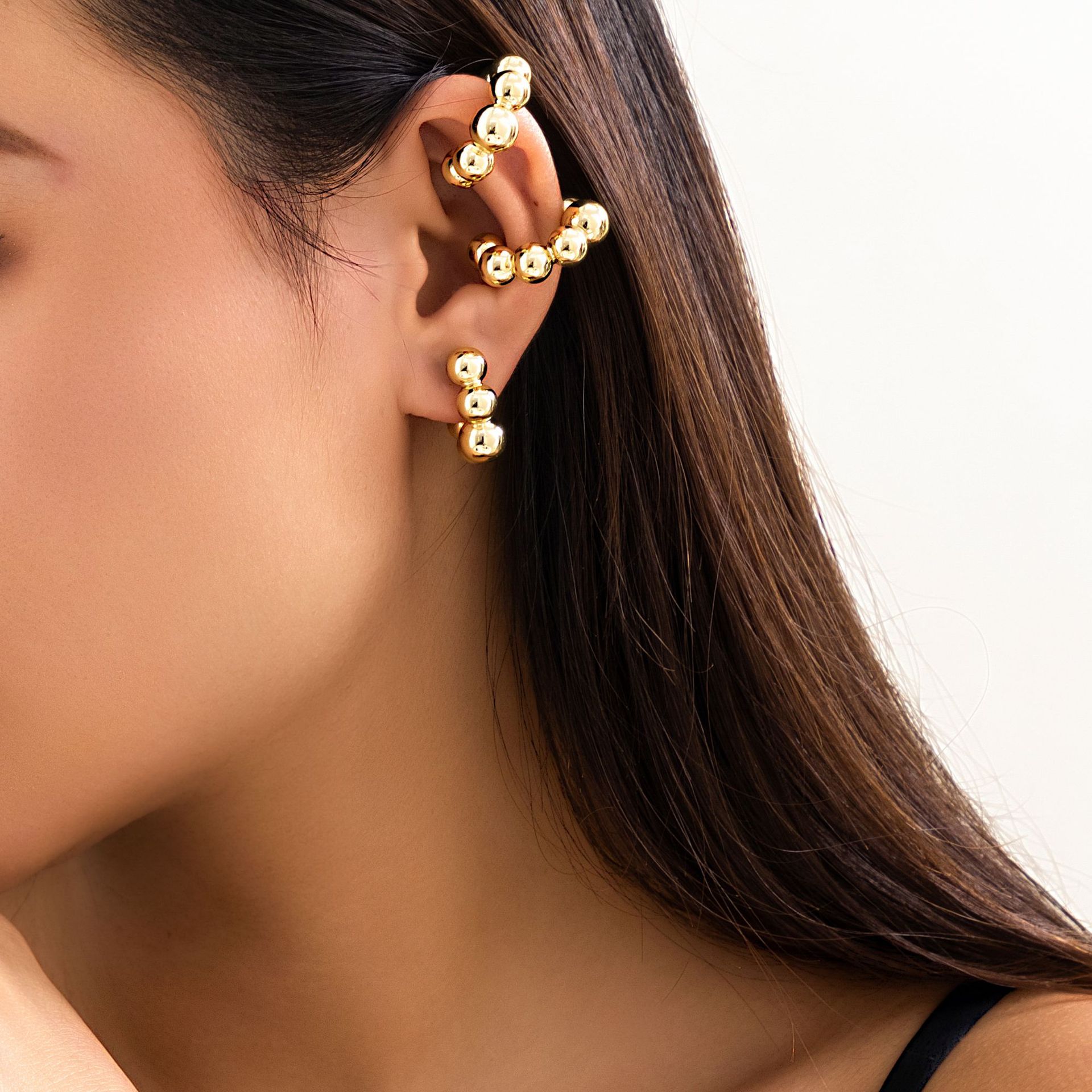 European and American cross-border jewelry colorful metal thread striped earless ear clip single ear bone nail female fashion circle ear clip