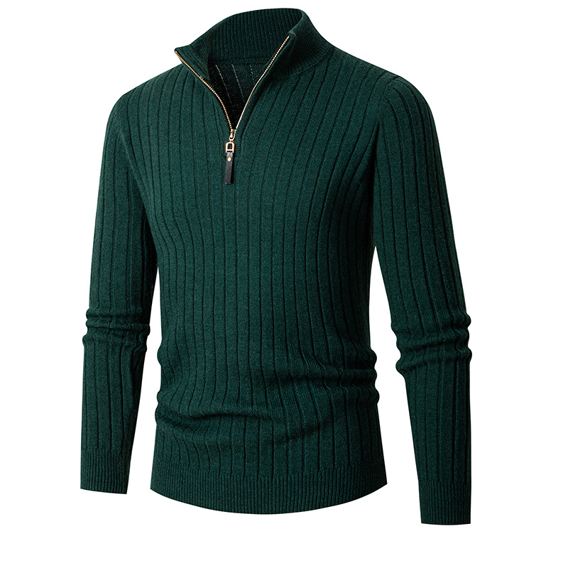 2024 foreign trade autumn and winter New European and American men's long sleeve vertical bar half turtleneck zipper bottoming sweater men's sweater