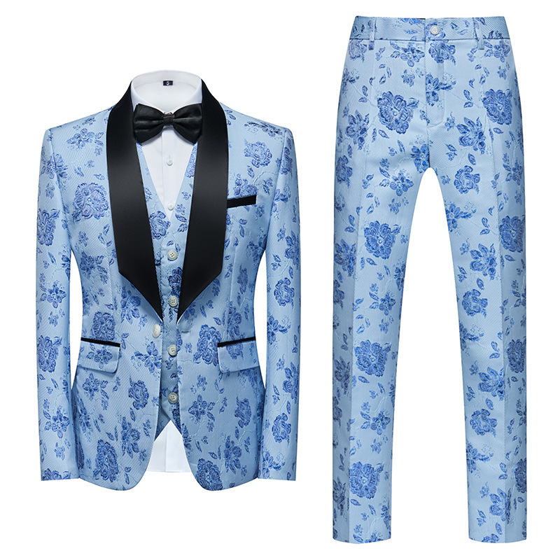 2024 Fall/Winter New Men's Business Casual Suit suit Korean Slim-fit Wedding Suit Men's Printed Three-piece Suit