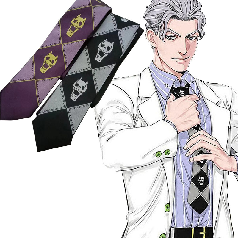 Anime JOJO Tie Kira Yoshiro Wonderful Adventure Skull Black Purple Green Men's Hand Tie