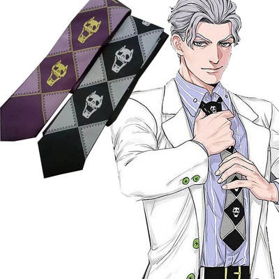 Anime JOJO Tie Kira Yoshiro Wonderful Adventure Skull Black Purple Green Men's Hand Tie