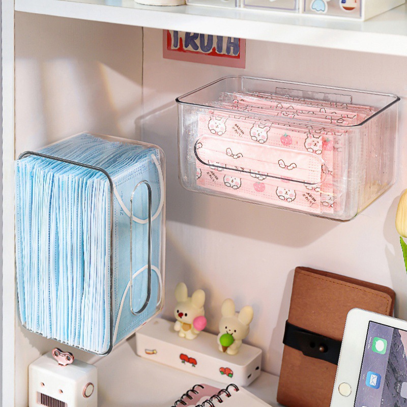 Punch-free wall-mounted transparent large open mouth easy-to-take mask storage box desktop side opening tissue tissue tissue box manufacturer