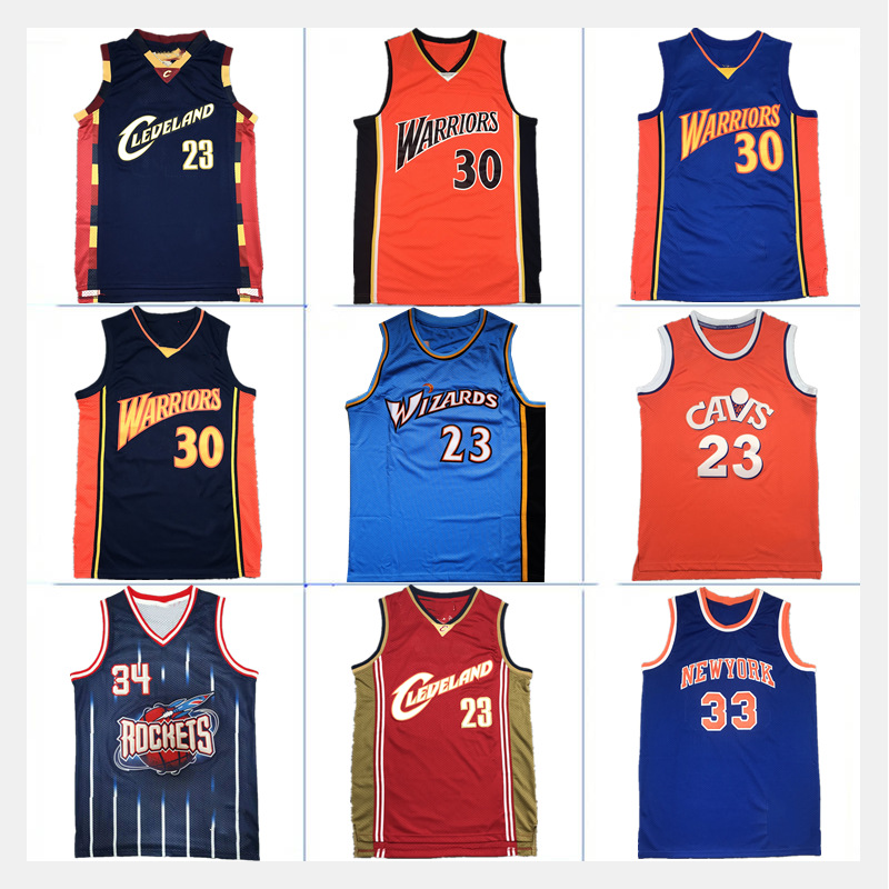 Cross Border Basketball Suit Lakers 23 James Warriors 30 Curry Rockets 34 Vintage Embroidered Sports Vest Jersey