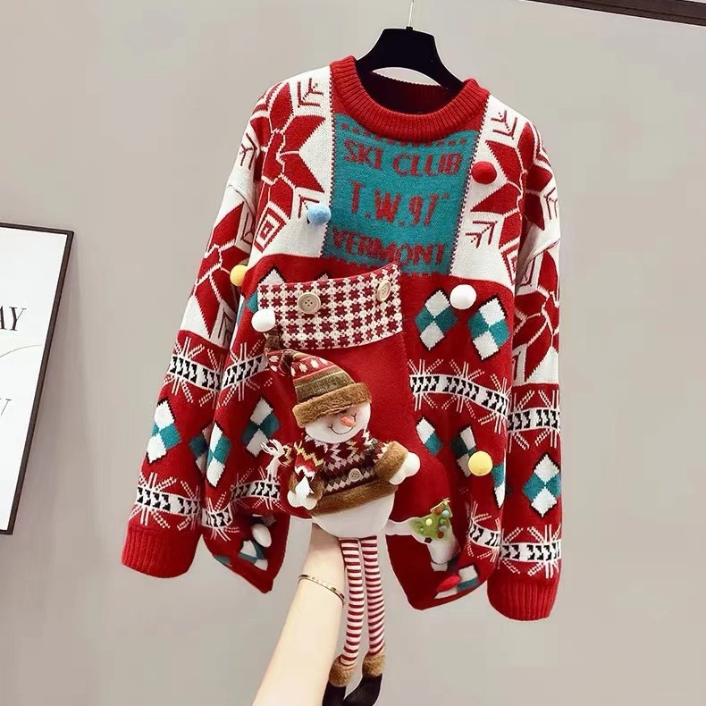 Red sweater women's clothing autumn and winter thickened mid-length 2023 New Coat New Spring Festival festive rabbit year birth year fashion
