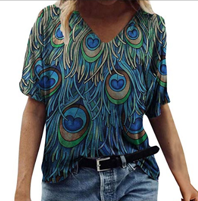 Cross-border European and American Digital Printing Series 3D Printing T-shirt V-neck 3d Printing Women's Short-sleeved T-shirt Top