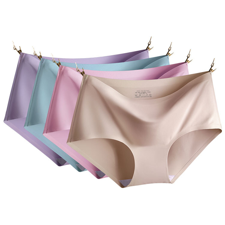 Plus size one-piece ice silk underwear women's triangle shorts mid-waist women's underwear head Jin wholesale