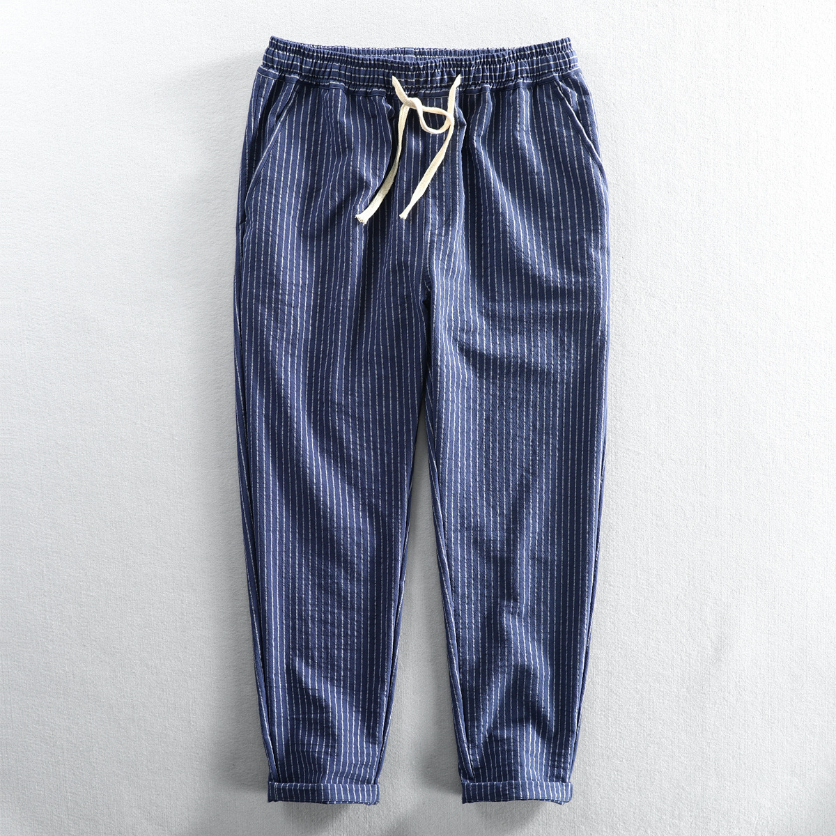 A generation of spring new men's striped pants Japanese casual loose tether cotton pants-Wuji