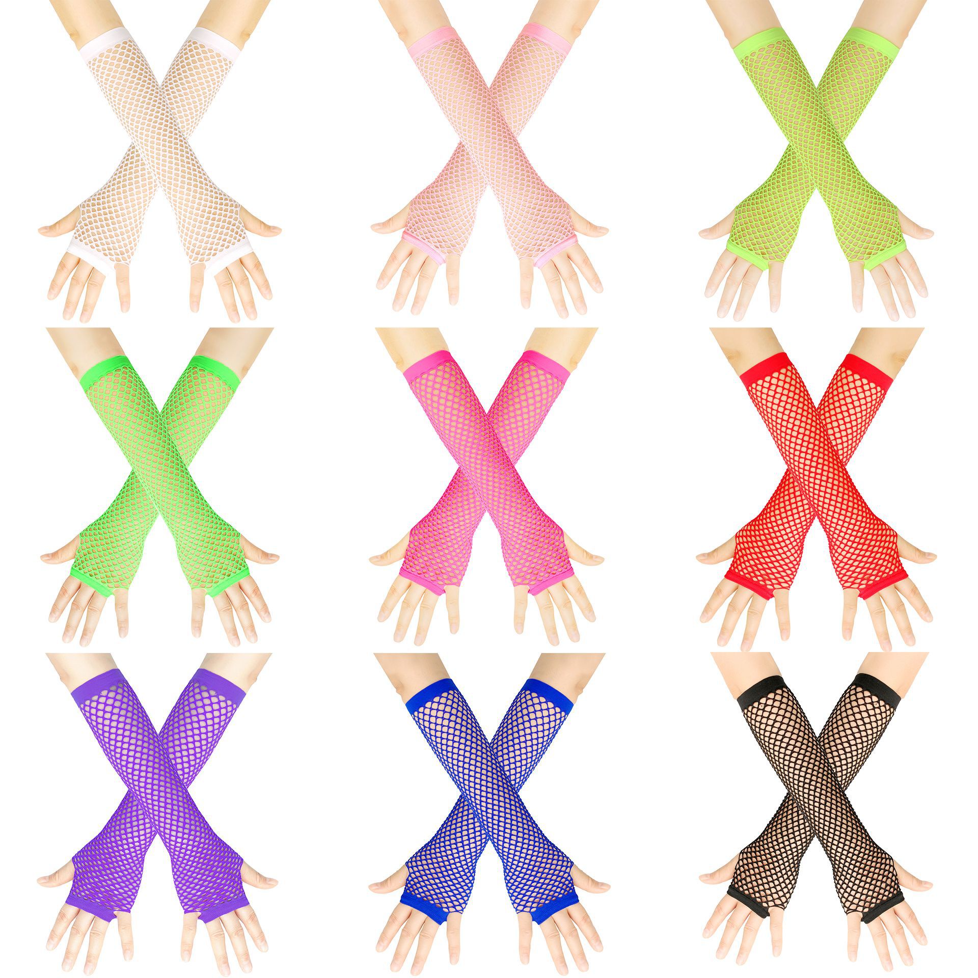 Gants élastiques en filet de pêche épais européens et américains, gants longs sexy punk, gants d'étiquette de fête en boîte de nuit à demi-doigts, gants transfrontaliers_voghion.com
