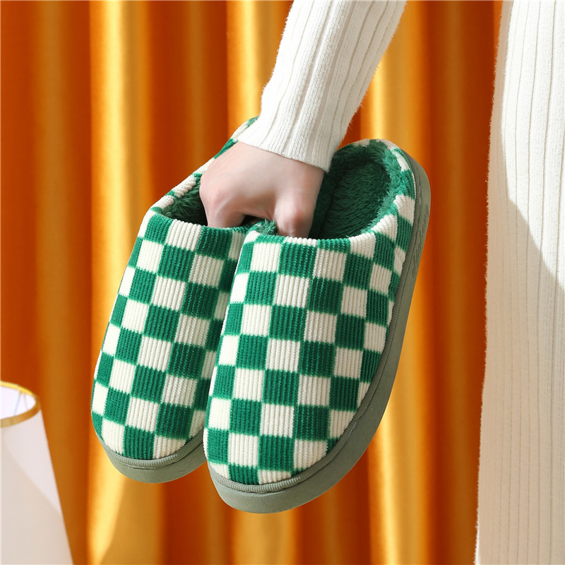 New Style Checkerboard Cotton Slippers Winter Household Wholesale Cute Indoor Home Warm Slippers Maomao Slippers Women Winter