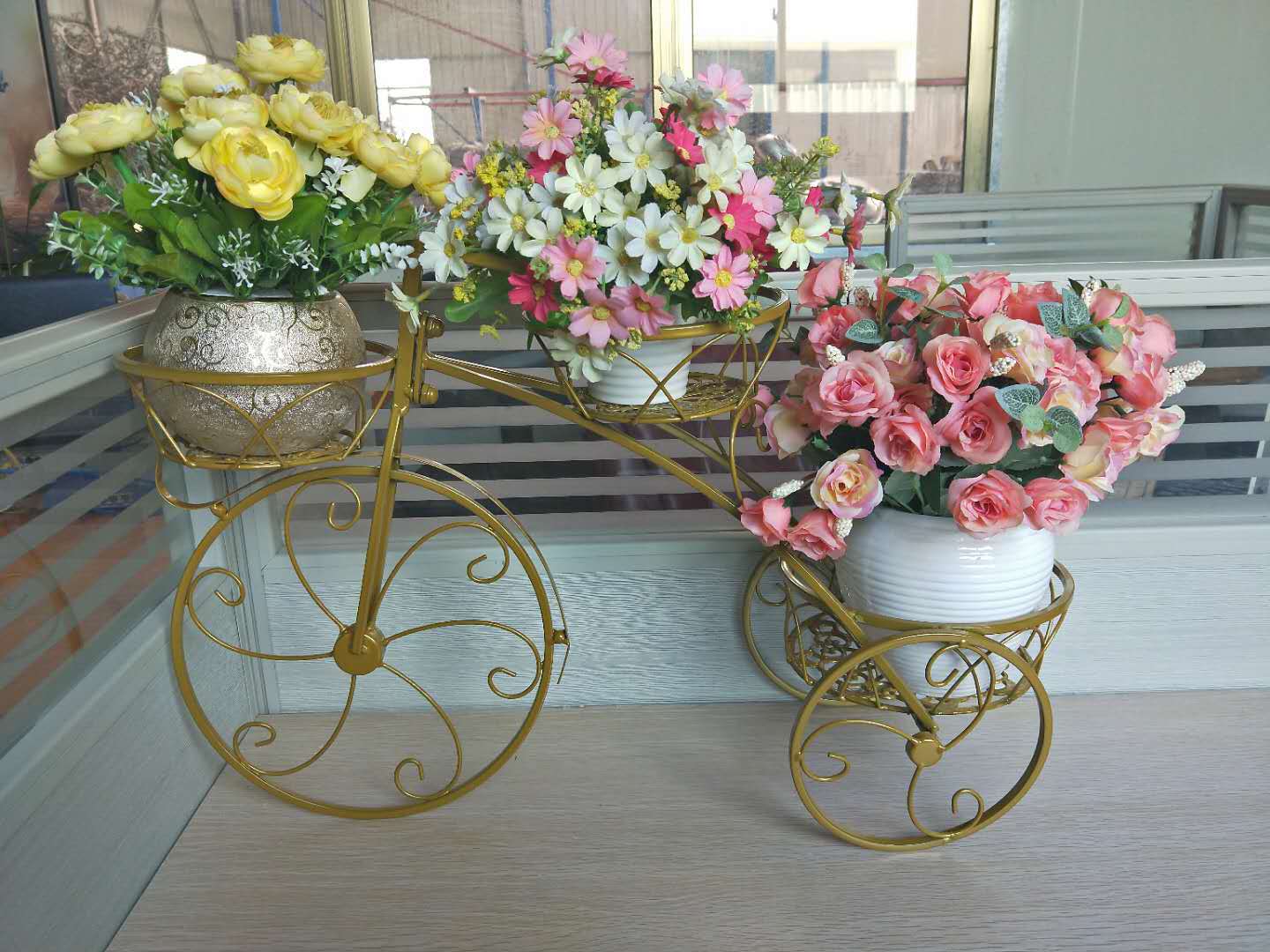European Style Wrought Iron Bicycle Hanging Basket Flower Rack Bicycle Multi-layer Indoor Floor Flower Pot Rack Fleshy Green Rose Balcony Flower Rack