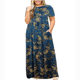 2024 summer European and American plus size women's wish Amazon short sleeve round neck solid color plus size dress printed dress
