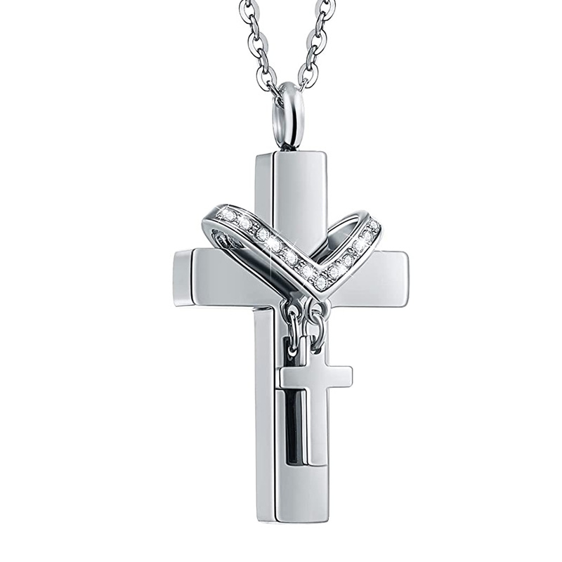 Cross-border European and American jewelry stainless steel memorial pet urn cross necklace perfume bottle pendant manufacturers wholesale