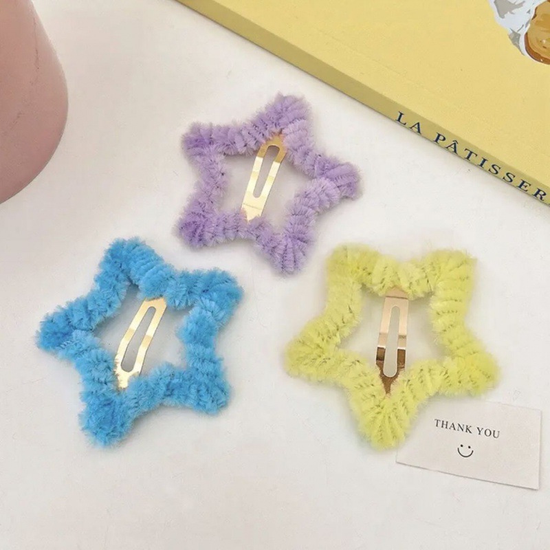 Large Plush hairpin star hairpin girl dopamine all-match BB clip broken hair bangs clip side hairpin hair accessories