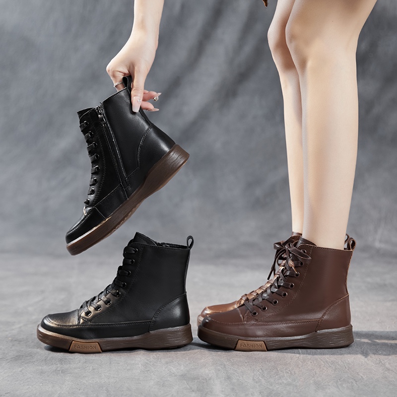 First layer cowhide retro flat fashion casual Women's Flat Sports Women's ankle boots