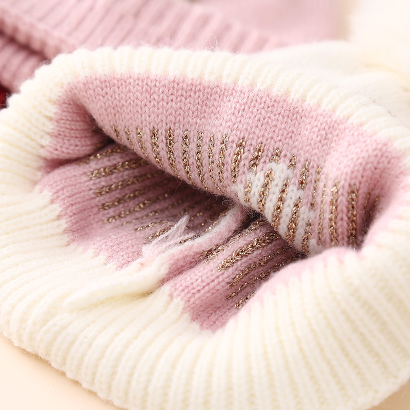 Baby Knitted Hat 0-12 Months Golden Silk Jacquard Love Knitted Hat Baby Girl Double-layer Thickened Wool Hat Cross-Border