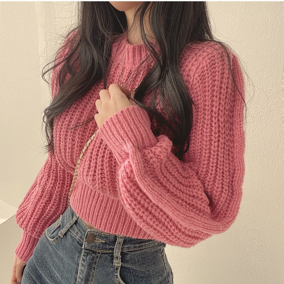 French style simple round neck knitted top for women autumn and winter New Niche College style sweet temperament loose outer sweater