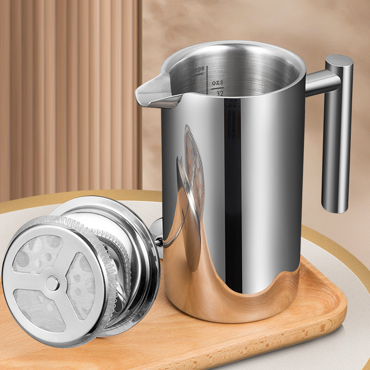 Stainless steel double-layer French press pot 1000ml coffee pot insulation pot tea brewing teapot French press coffee pot