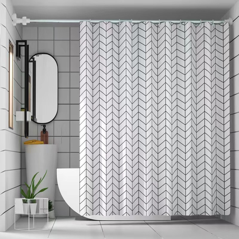 Cross-border Nordic Grey White Shower Curtain Thickened Waterproof Polyester Shower Curtain Bathroom Curtain Curtain Bathroom Curtain