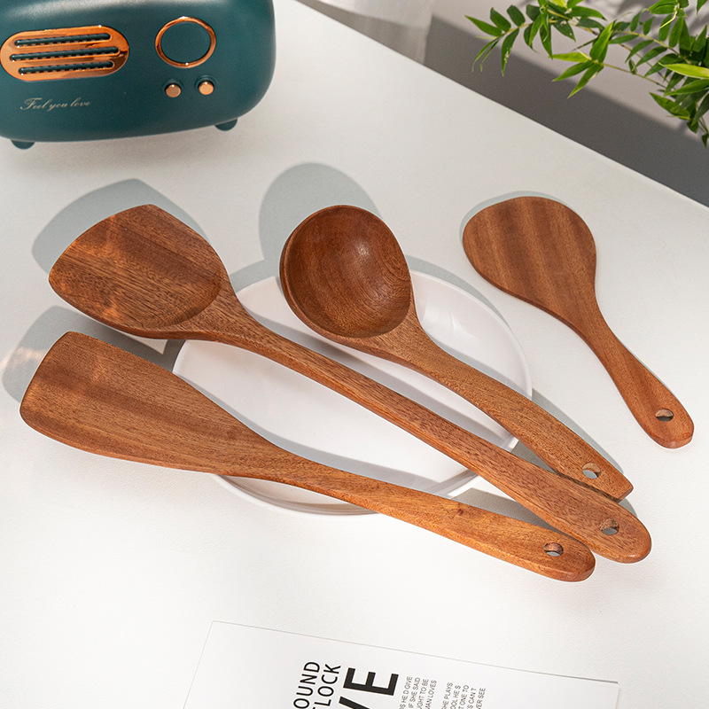 Ebony household wooden shovel non-stick pan cooking shovel new Chinese style spatula wholesale cooking spatula kitchenware suit
