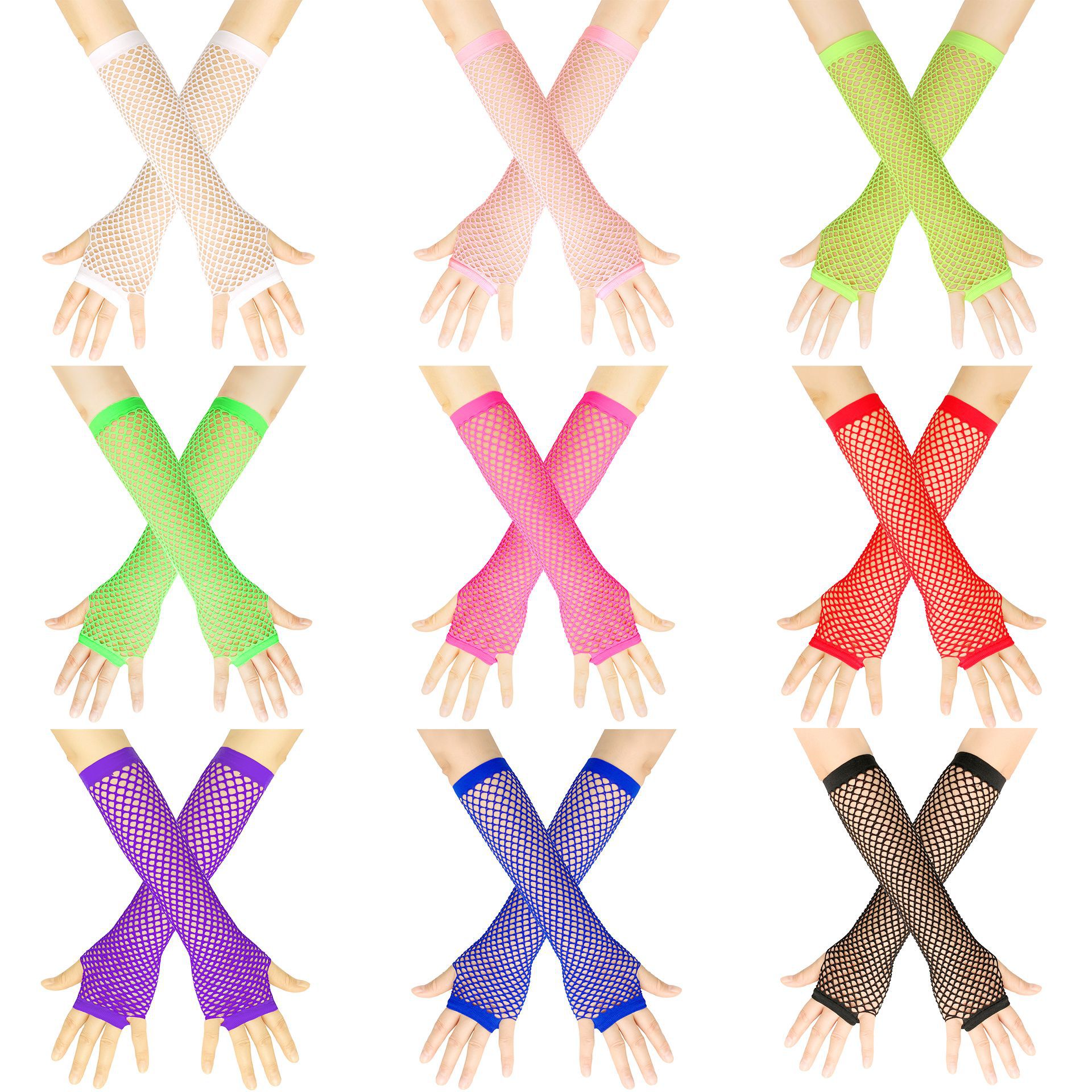 Gants élastiques en filet de pêche épais européens et américains, gants longs sexy punk, gants d'étiquette de fête en boîte de nuit à demi-doigts, gants transfrontaliers_voghion.com