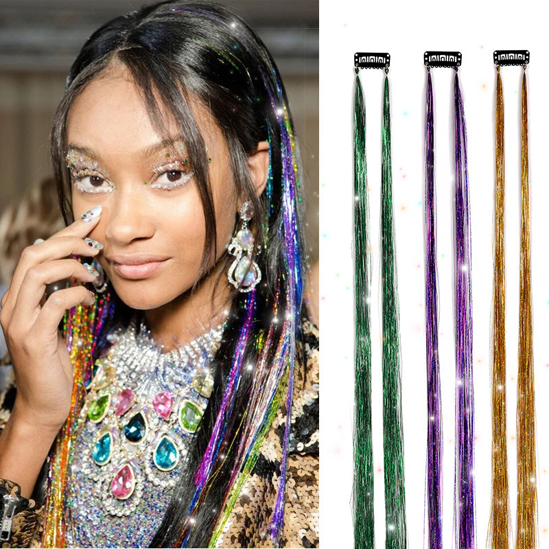Cross-border must choose Europe and the United States tinsel hair colorful hair gold wire self-produced spot stable PET laser wire