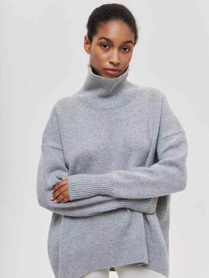 050 cross-border women's clothing New Amazon popular sweater European and American loose half turtleneck autumn and winter Russian sweater