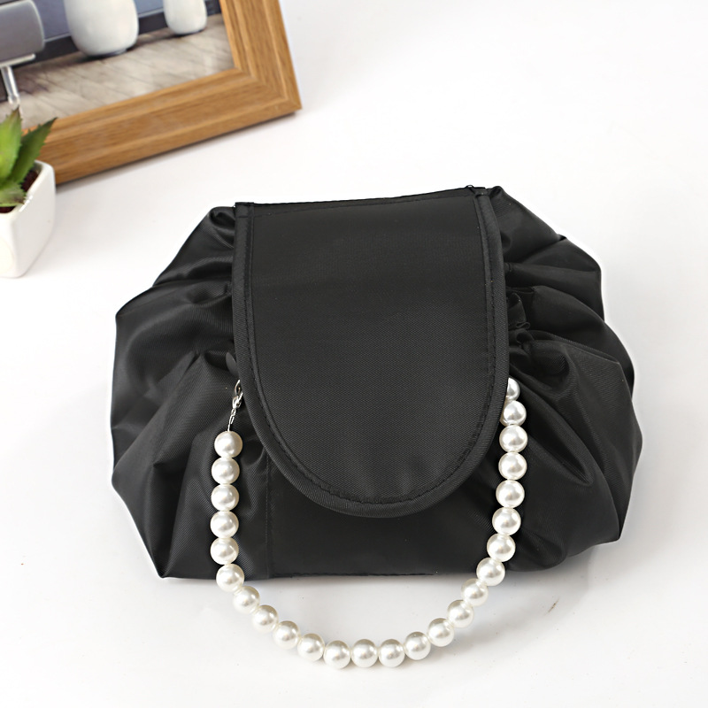 TikTok Same Style Lazy Cosmetic Bag Lazy Drawstring Cosmetic Bag Storage Bag Portable Travel Storage Black Cosmetic Bag
