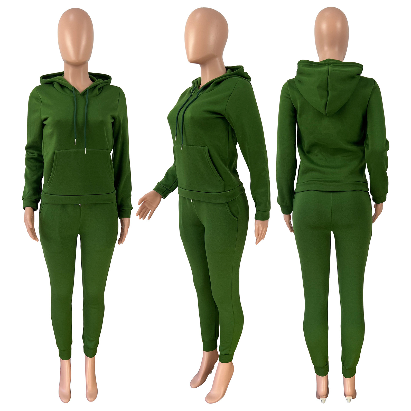 HR8197 European and American women's clothing  independent station supply autumn and winter plus velvet drawstring hooded two-piece set_voghion.com