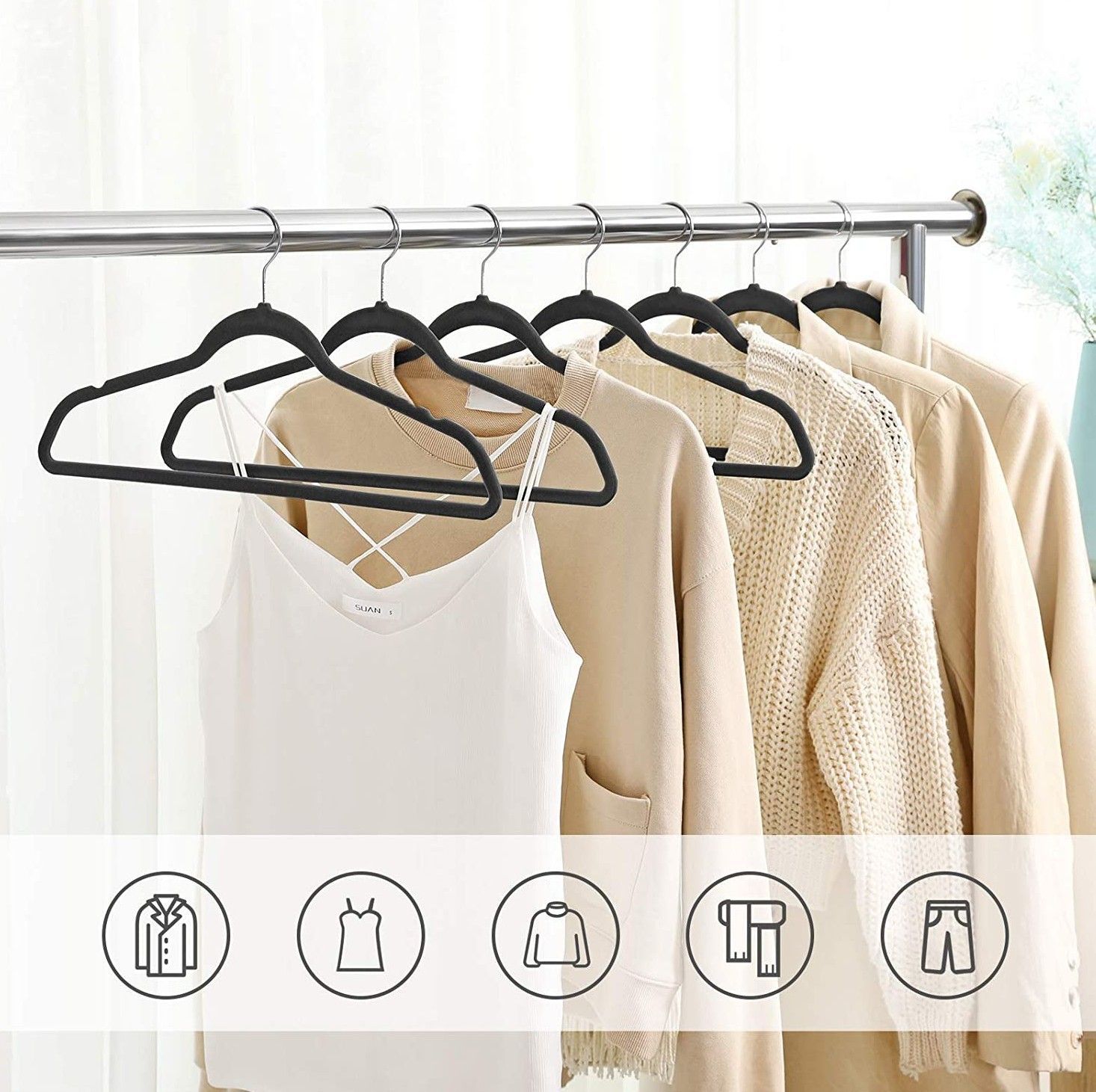 [Cross-border exclusive] 45cm flocking hanger adult clothes hanger flannel plastic hanger magic clothes rack