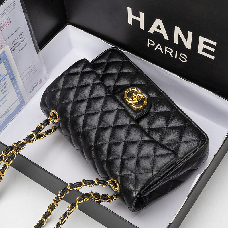 Double Circle CF Rhomboid Chain Bag Wearable Leather Shoulder Crossbody Bag Underarm Bag Fashionable Women's Bag Fashionable Small Square Bag General Bag