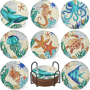 Cross Border Christmas Coaster Diamond Painting DIY Round Bright Diamond Full Wooden Placemat Mandala Cartoon Crafts Tableware
