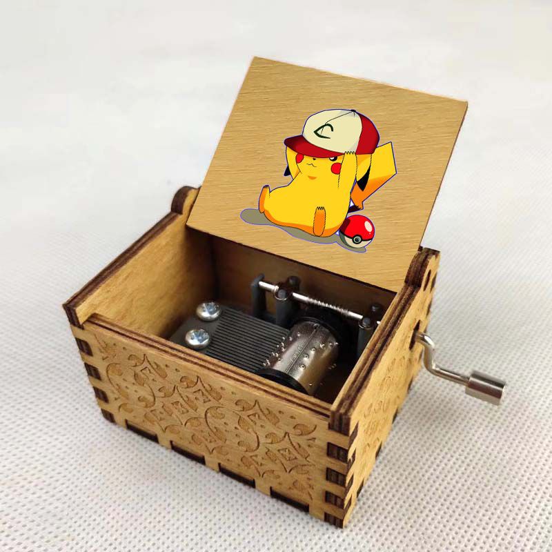 Anime Pikachu Cartoon Peripheral Music Box Classical Hand-cranked Music Box Boutique Ornaments Retro Wooden Music Box