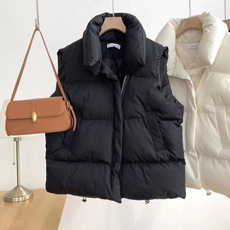 Women's Vest Jacket Winter New Stand Collar Sleeveless Casual Korean Style with Loose Warm Zipper Solid Color Vest Trendy