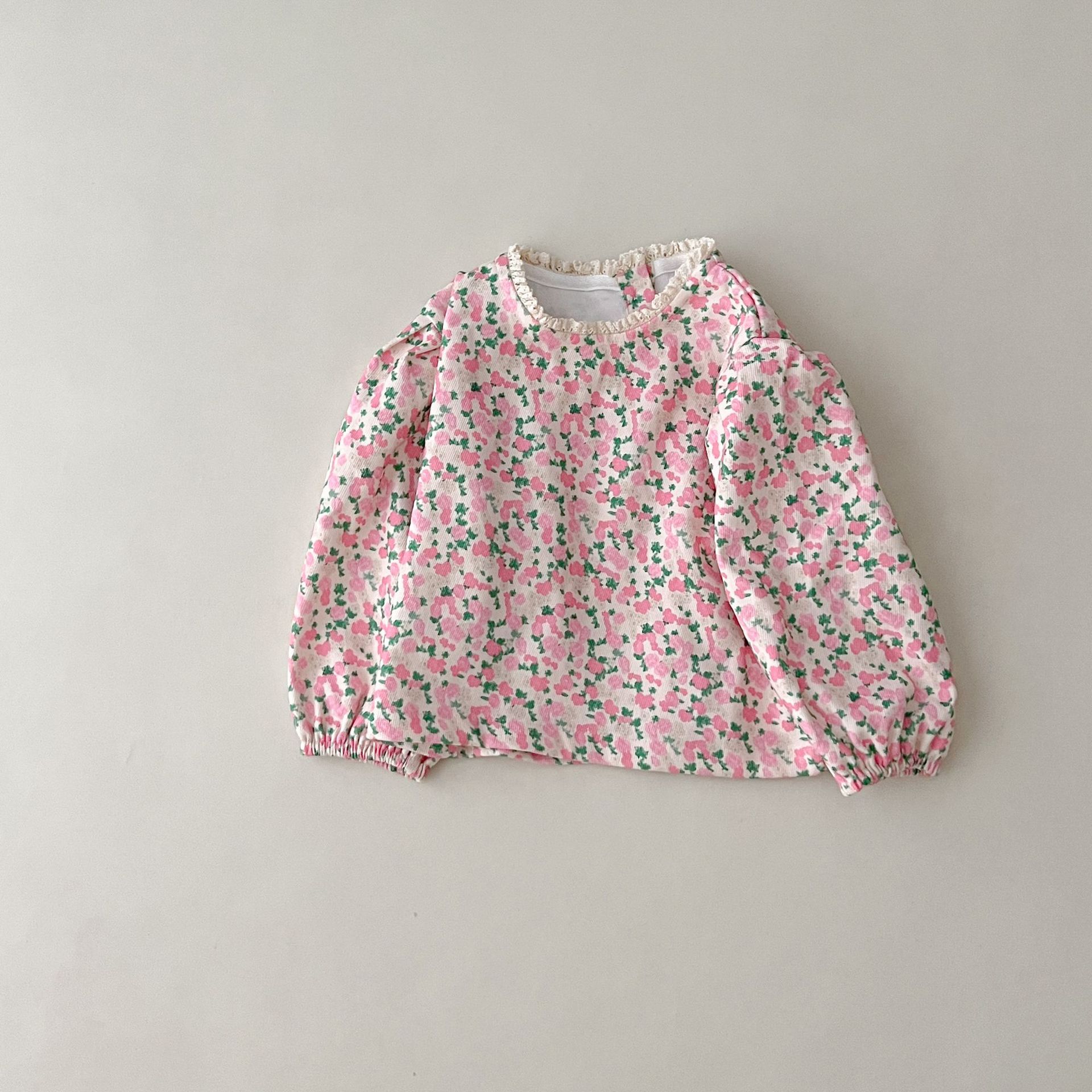 Korean Style Girls' Shirt Autumn 2023 New Flowered Cute Cotton Cardigan for Girls' Children Versatile Base Top