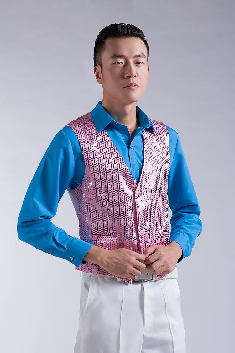 Stage Performance Clothing Men's Sequin Vest New Black and White Gold and Silver Blue Red Host Chorus Dance Vest