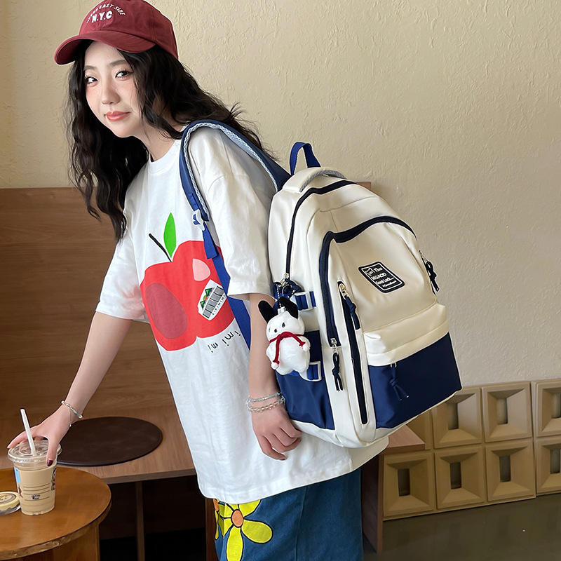 New Large Capacity Backpack Women's Japanese Style Color Contrast Trendy Brand College Student Schoolbag Casual Travel Bag Computer Bag