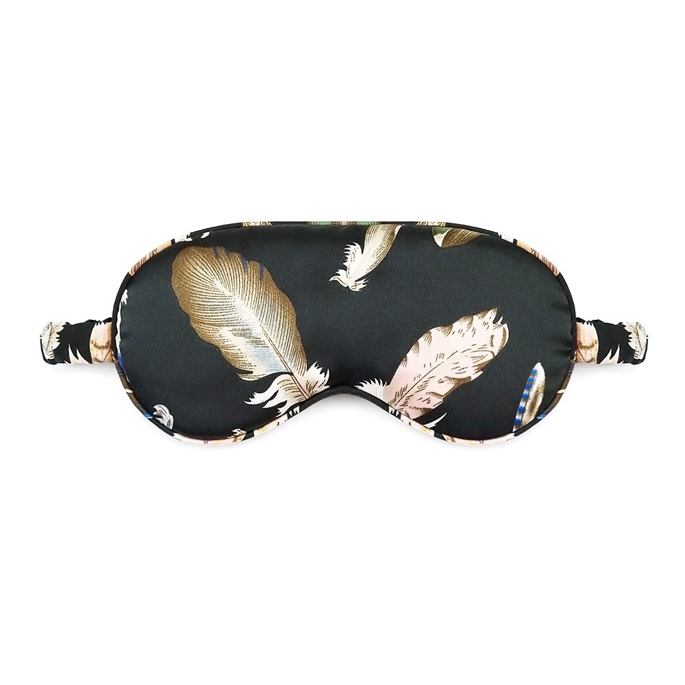 Black imitation silk eye mask wholesale fashion feather digital printing shading sleep double silk eye mask
