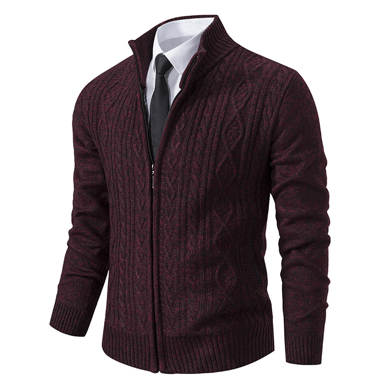 Cross-border 2024 autumn and winter men's cardigan sweater coat men's stand collar jacket casual solid color sweater top