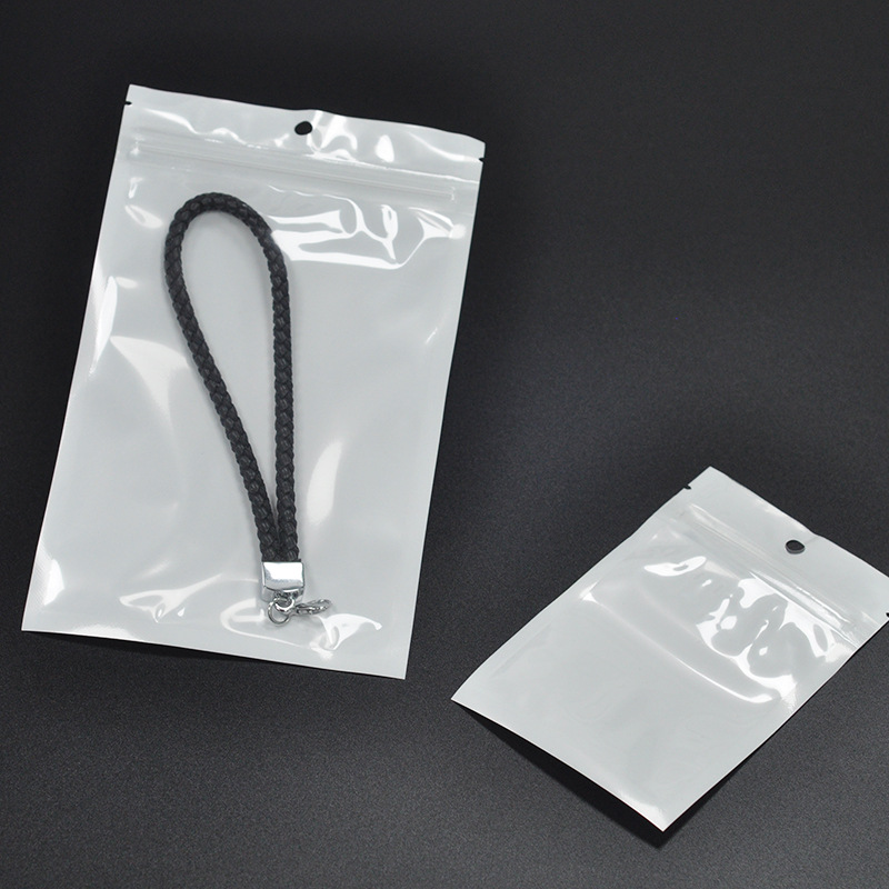 White pearlescent bag Yin and Yang bone bag transparent plastic self-sealing bag mobile phone case data cable jewelry packaging bag in stock